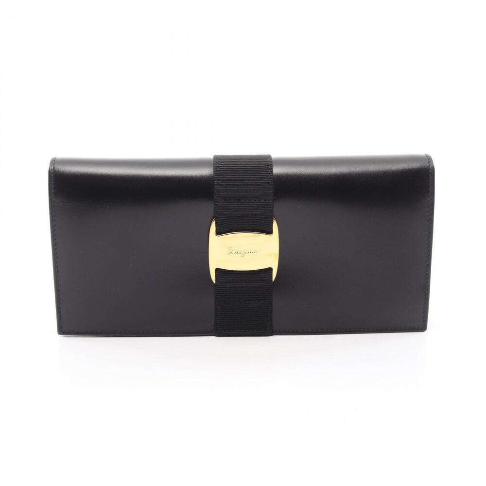 Salvatore Ferragamo Vara Bi-fold Long Wallet, Leather, Women's, Black, 22-3059